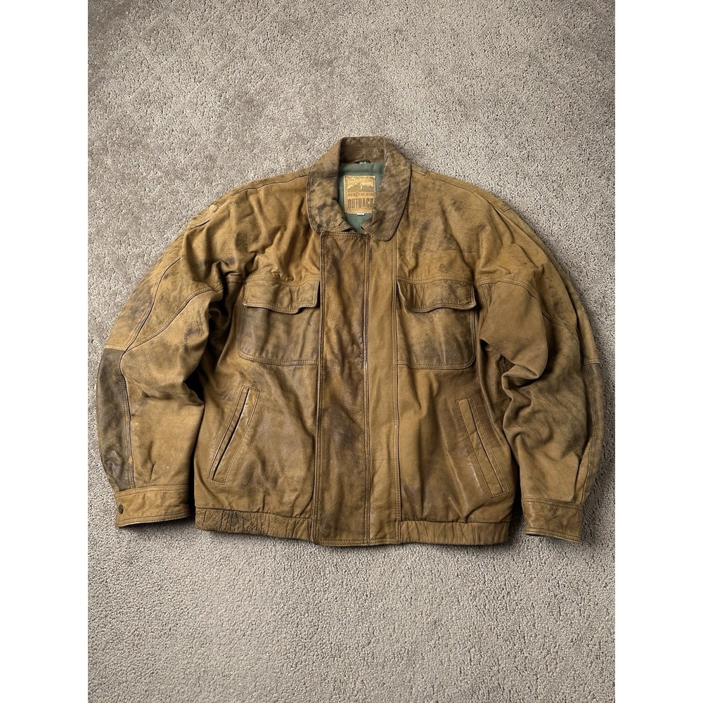 Mens Leather New Zealand Outback Brown Jacket‎ Made in Korea, Size 42 (L/XL)